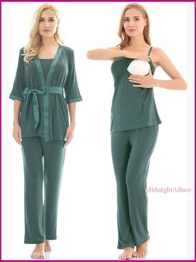 Soft Maternity Nursing Pajama Set 3-Piece Postpartum Sleepwear